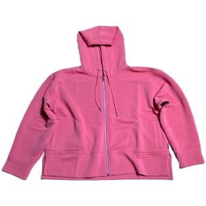 DKNY Ottoman Full Zip Ribbed Hoodie Women's Size XL Pink Faded Rose Activewear